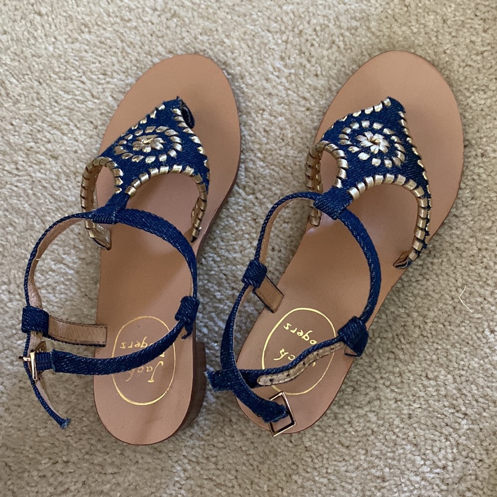 Jack Rogers denim and gold low heeled sandal, 6 - Picture 8 of 10
